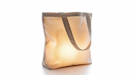 Transparent Light Brown Tote Bag with Dark Handles on White Background