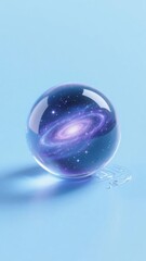 A crystal ball containing a vivid galaxy, set against a soft blue background.