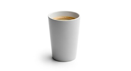 White Ceramic Coffee Cup Filled with Coffee on White Background