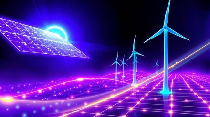 wind turbine and solar panels