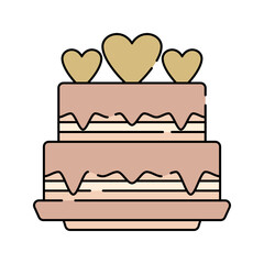 Heart Cake Flat design style, layered cake with heart toppings, representing love or wedding themes, great for romantic or celebration content.
