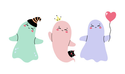 Ghost. Set of three cute ghosts.
