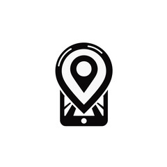 Smartphone displaying location pin, mobile navigation app icon.