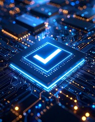 Obraz premium High-tech chip with approval symbol