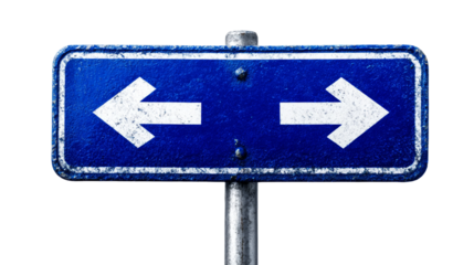 Blue road sign shows two horizontal arrows pointing in opposite directions.