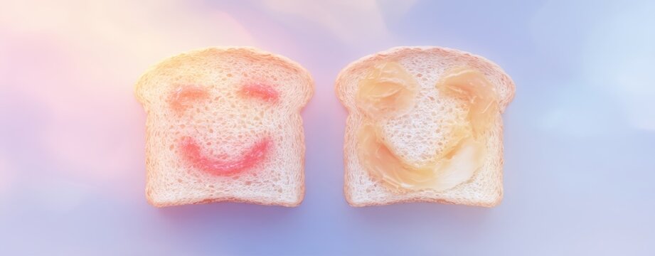 Happy bread slices with smiling faces and colors.