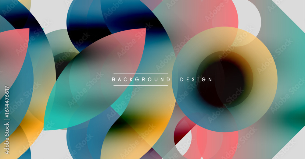 Poster abstract geometric shapes overlap, creating vibrant colorful background. modern design utilizes grad
