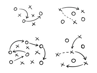 Sports tactical layout with player position and arrow, hand drawn strategy diagrams