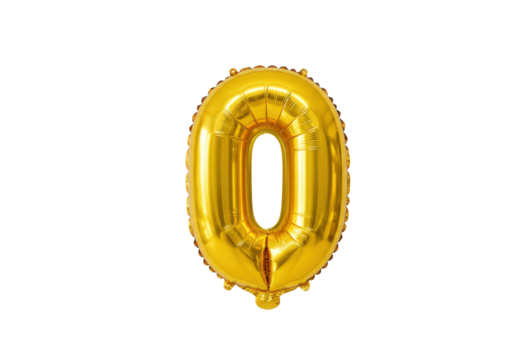 Shiny golden balloon shaped like the number zero, isolated on a white background - Powered by Adobe