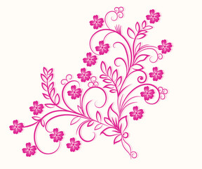 Elegant Floral Design with Swirls and Flowers in Pink on White Background