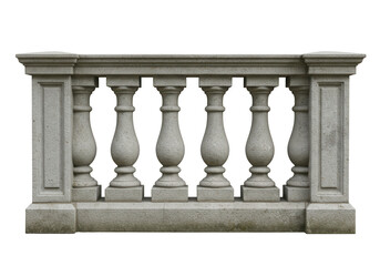 Classic stone balustrade featuring ornate columns, set against a neutral background