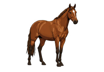 Obraz premium Realistic illustration of a brown horse standing majestically in a serene landscape