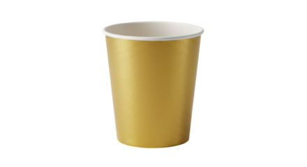 Gold paper cup on a plain background, ideal for parties or events, showcasing elegance