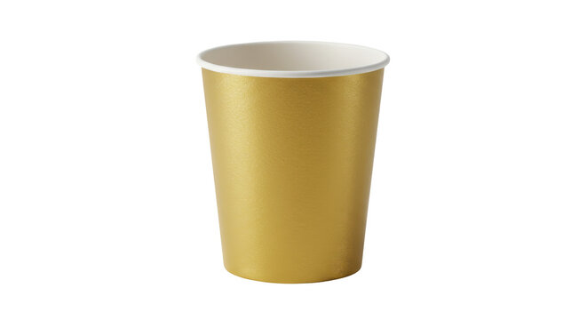 Gold paper cup on a plain background, ideal for parties or events, showcasing elegance