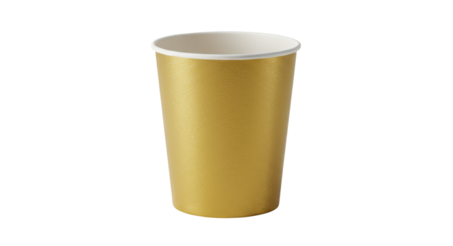 Gold paper cup on a plain background, ideal for parties or events, showcasing elegance
