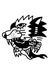 Traditional tattoo style drawing of a split wolf and crocodile face