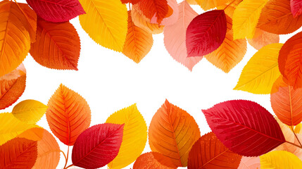 Obraz premium Autumn leaves display different hues on transparent background.