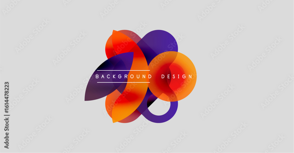 Poster abstract colorful shapes overlap, creating dynamic visual effect. background features gradients, mod