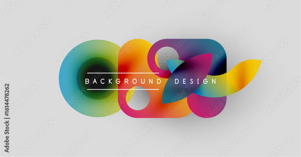 Poster abstract colorful shapes overlap, creating dynamic background. text reads background design centered