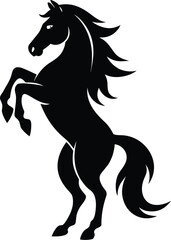 Elegant Black Horse Silhouette Rearing Up on Hind Legs in Striking Pose