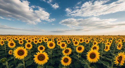Obraz premium Field of Blooming Sunflowers Under Blue Sky