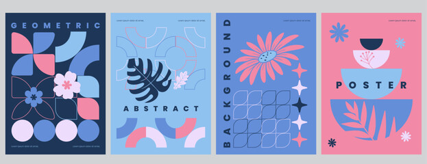 Playful Abstract Floral Geometric Designs with bluish tones