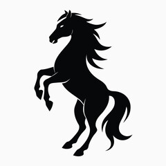 Elegant Black Horse Silhouette Standing on Hind Legs Against a White Background