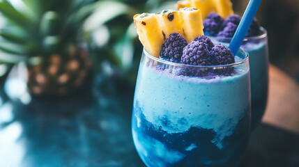 cocktail with blueberries and frees pinaple