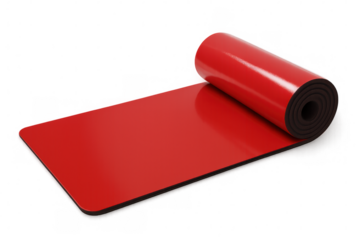 Red Yoga Mat Unrolling on Transparent Background