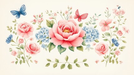 Antique French poster icon in watercolor and ink, ornate border and vintage type, soft colors on an off-white background