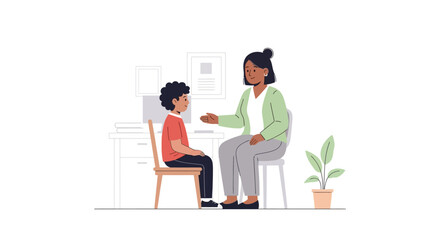 Woman and Child in Counseling Session Discussing Issues.