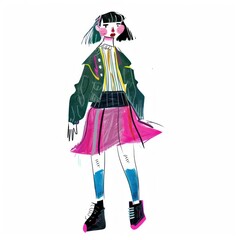 Grunge fashion illustration clothing style.