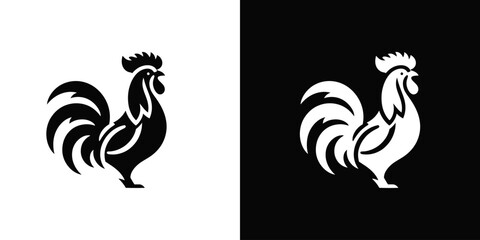 Fototapeta premium Black and White Rooster Silhouette Icon Vector