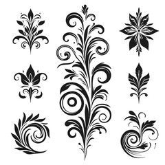 Black Ornamental Floral Vector Set &ndash; Swirls, Vintage Leaves, Decorative Flourishes