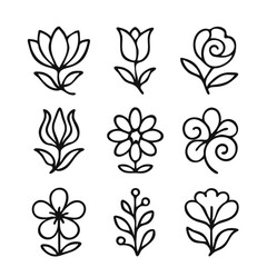 Abstract Floral Line Art Set – Minimal Single Stem and Patterned Flower Illustrations
