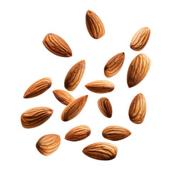Almonds flying against a transparent background