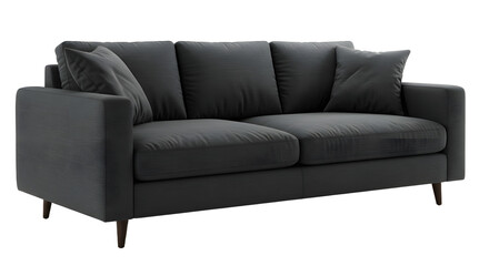 Fototapeta premium Modern Black Sofa with Cushions for Comfortable Living Room Decor