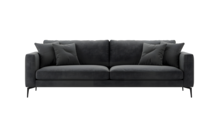 Modern Dark Gray Sofa with Cushions in Living Room Interior
