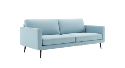 Modern Light Blue Sofa with Cushions in Minimalist Living Room