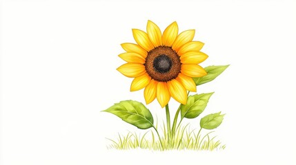 Obraz premium Sunflower botanical illustration in ink and watercolor, classic vintage design, isolated on clean off-white ivory background