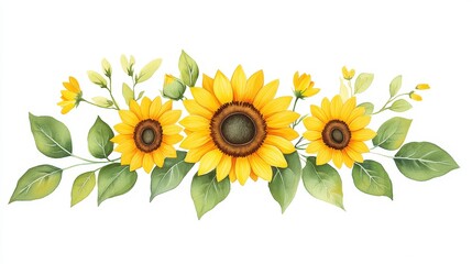 Obraz premium Sunflower botanical illustration in ink and watercolor, classic vintage design, isolated on clean off-white ivory background