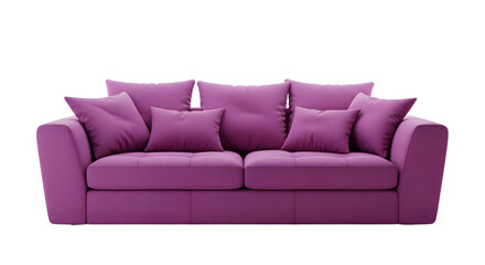 Fototapeta premium Modern Purple Sofa with Multiple Cushions in Living Room Interior