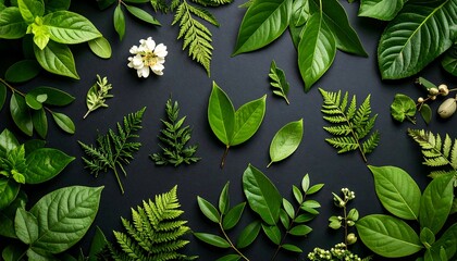 Green botanical flat lay