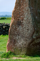 Long Meg and Her Daughters Neolithic stone circle. Eden Valley, Cumbria. Long Meg 3.7m high outlier...