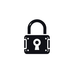 A stylized, black and white illustration of a classic padlock with a keyhole, symbolizing security and protection.