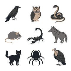 Obraz premium Collection of Animals Associated with Halloween and the Macabre