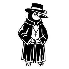 Penguin dressed as a medieval plague doctor with mask and hat.