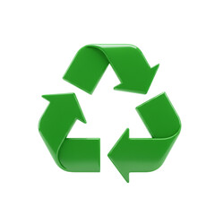 A vibrant green recycling symbol, three arrows forming a loop, representing reuse and environmental responsibility.