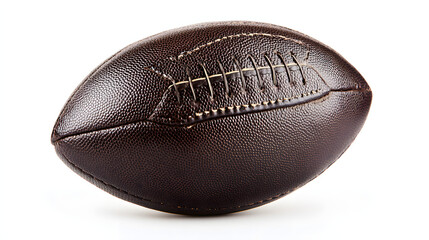 An American football displayed with crisp stitching details, isolated on a pure white background.