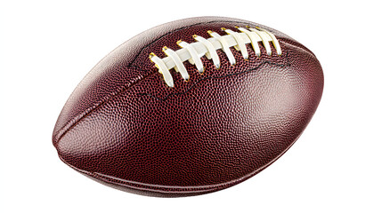 An American football displayed with crisp stitching details, isolated on a pure white background.